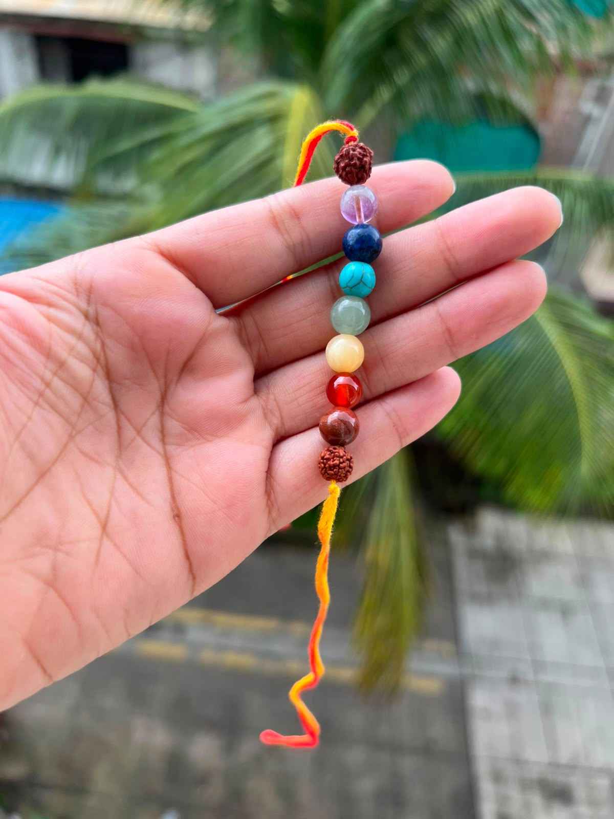 Aeora Rocks 7 Chakra Rudraksha Rakhi for Brother | Natural Crystal Rakhi with Rudraksha | Spiritual Raksha Bandhan Rakhi for Balance, Protection & Positive Energy