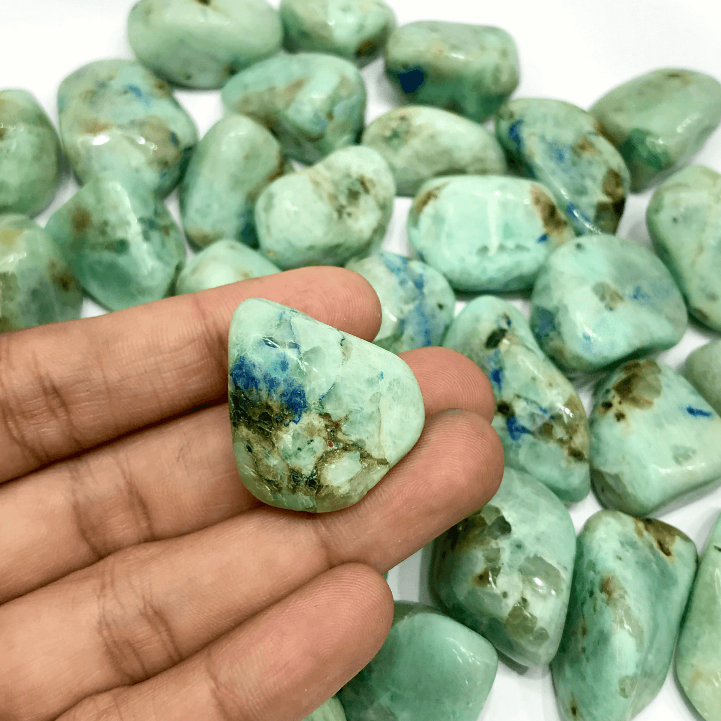 Azurite With Green Moonstone Tumbled Stone