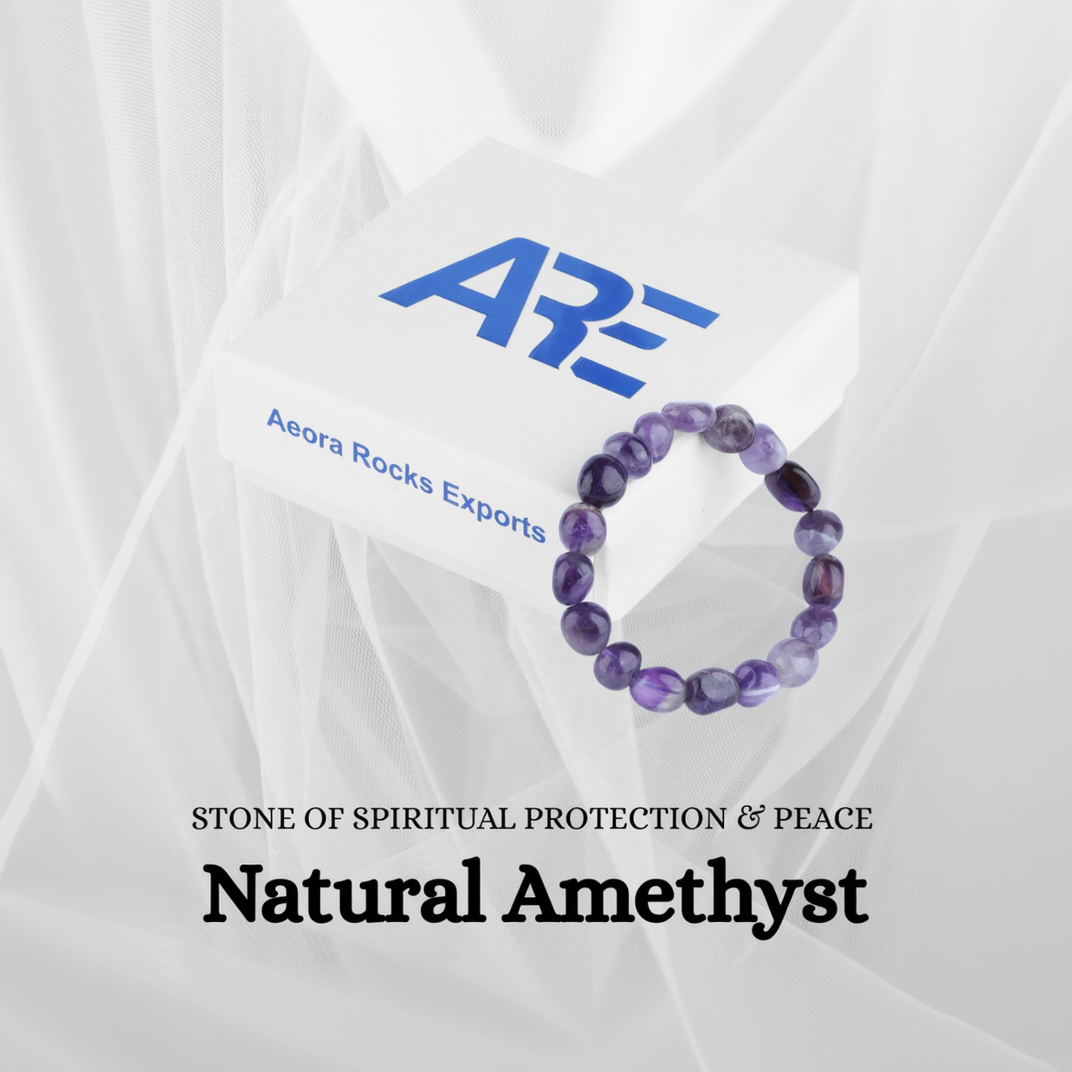 Amethyst bracelet with 'Are' branding on a white background