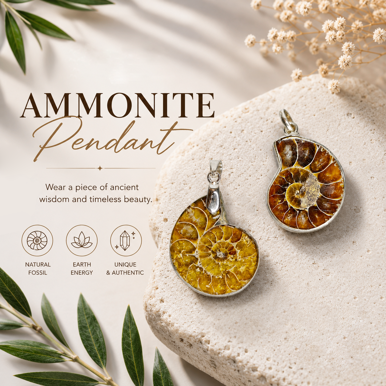 Ammonite Pendant – A Timeless Fossil of Growth & Positive Energy