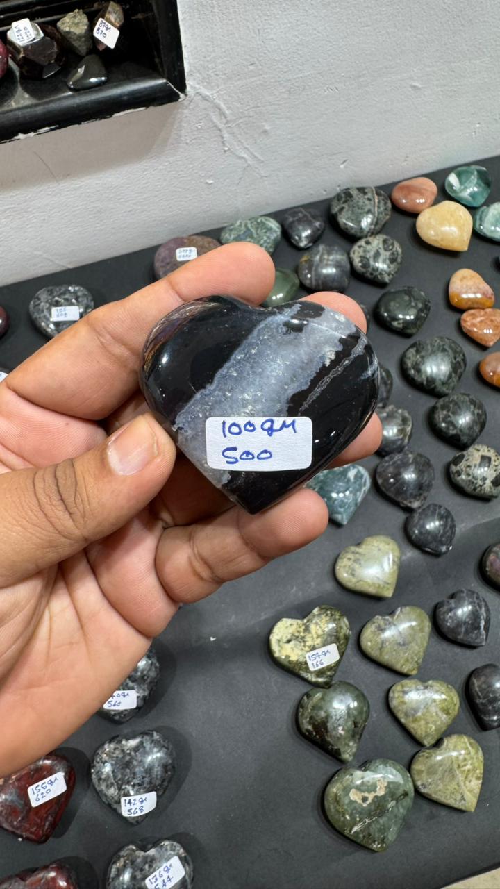 Black Zebra Agate Heart 100g