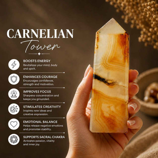 Aeora Rocks Natural Carnelian Tower – Healing Crystal for Energy, Courage, Motivation, Creativity & Meditation
