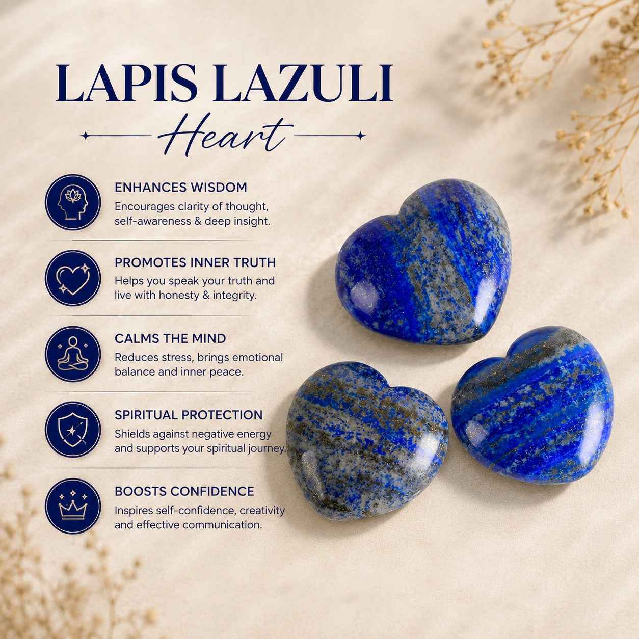Aeora Rocks Natural Lapis Lazuli Heart Crystal – Stone of Wisdom, Truth & Inner Strength