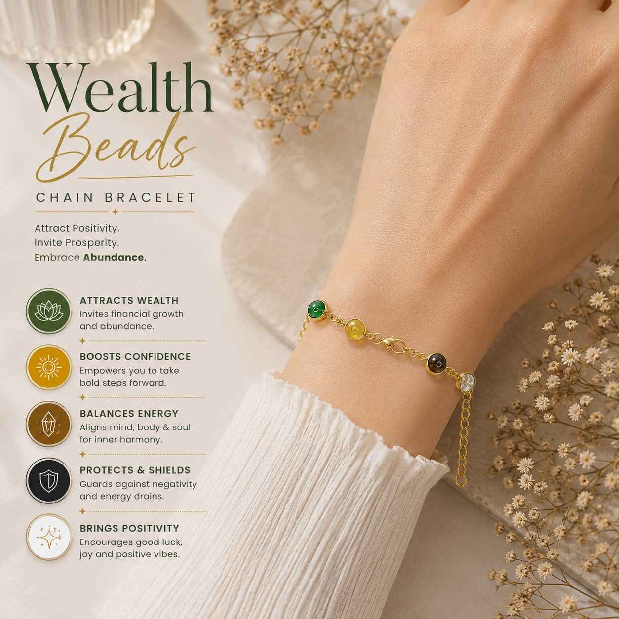 Aeora Rocks Wealth Beads Chain Bracelet | Prosperity Crystal Bracelet
