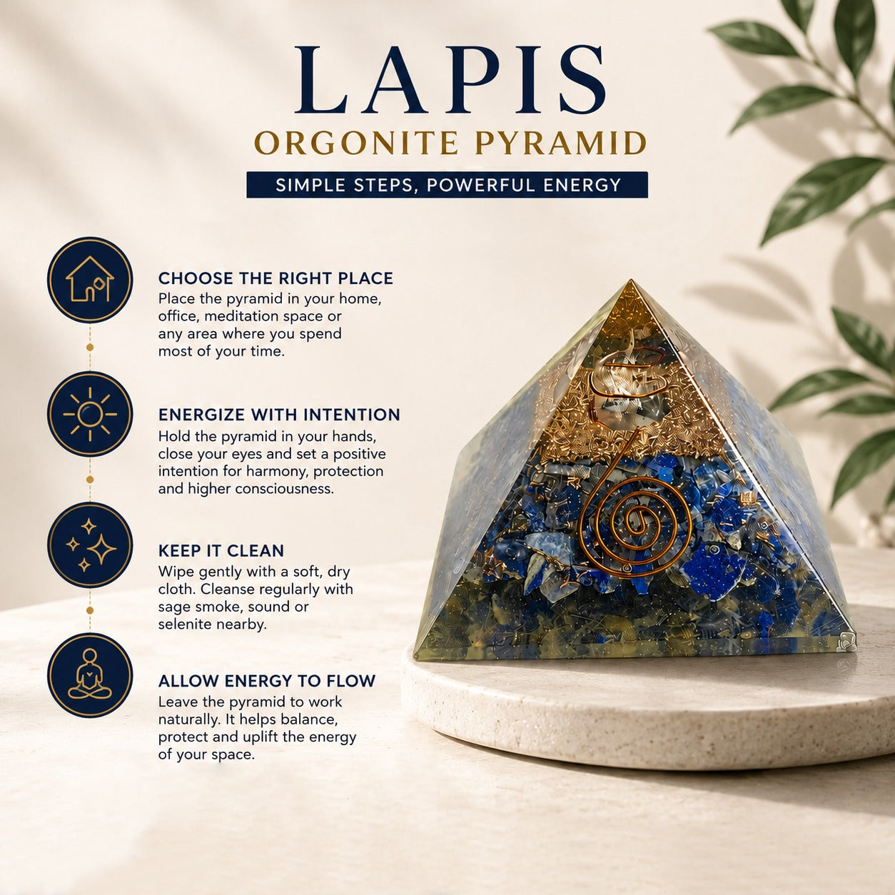 Aeora Rocks Lapis Lazuli Orgonite Pyramid – Energy Generator for Protection, Meditation, Spiritual Healing, Chakra Balancing, Reiki & Home Décor