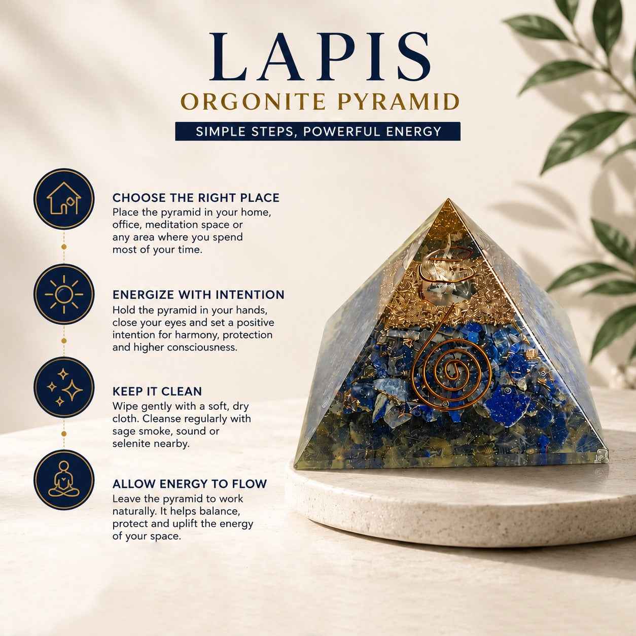 Aeora Rocks Lapis Lazuli Orgonite Pyramid – Energy Generator for Protection, Meditation, Spiritual Healing, Chakra Balancing, Reiki & Home Décor