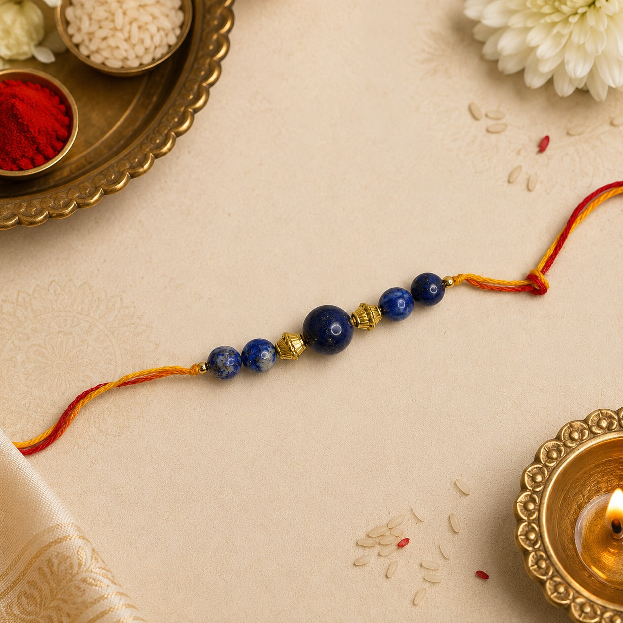 Aeora Rocks Lapis Lazuli Rakhi – Natural Healing Crystal Rakhi for Brother | Handmade Raksha Bandhan Bracelet for Wisdom, Protection, Confidence & Good Fortune
