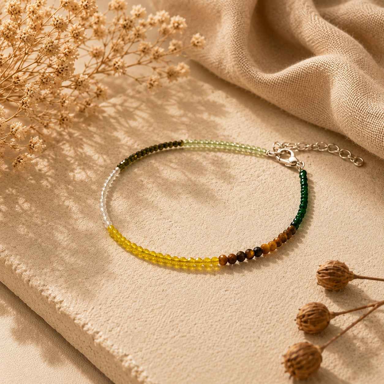 Aeora Rocks Dhanyog Crystal Anklet for Women – Handmade Gemstone Anklet with Citrine, Green Aventurine, Tiger Eye, Pyrite & Clear Quartz | Adjustable Prosperity, Balance & Positive Energy Anklet
