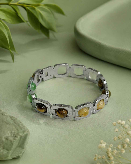 Aeora Rocks Rajyog Panchdhatu Bracelet | Green Aventurine, Citrine, White Quartz & Tiger Eye | Crystal Bracelet for Prosperity, Confidence & Balance