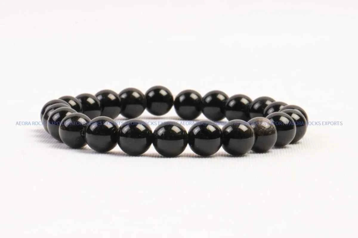 Black Obsidian Bead Bracelet 8mm in India - Aeora Rocks