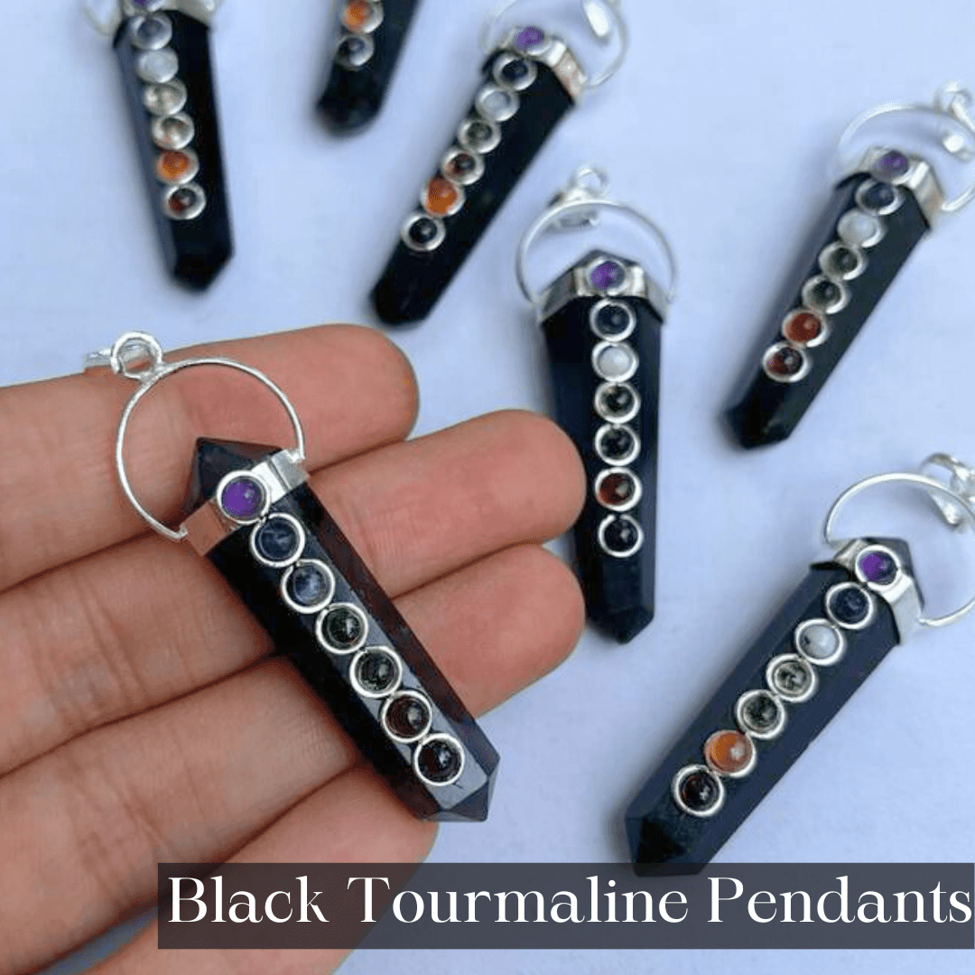 Black Tourmaline Seven Chakra Pendant - AEORA ROCKS INDIA - Healing Crystals superstore