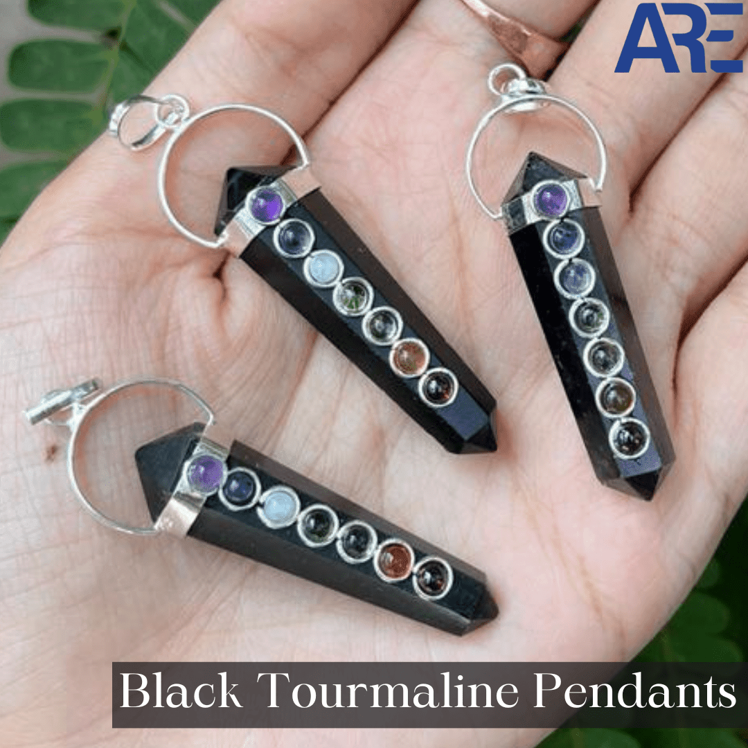 Black Tourmaline Seven Chakra Pendant - AEORA ROCKS INDIA - Healing Crystals superstore