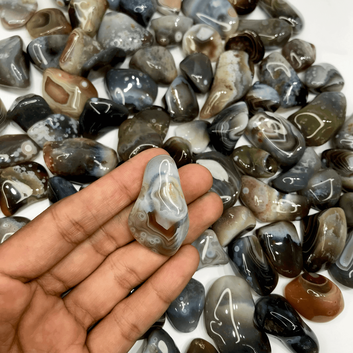 Grey Agate Eye Tumbled Stone - AEORA ROCKS INDIA - Healing Crystals superstore