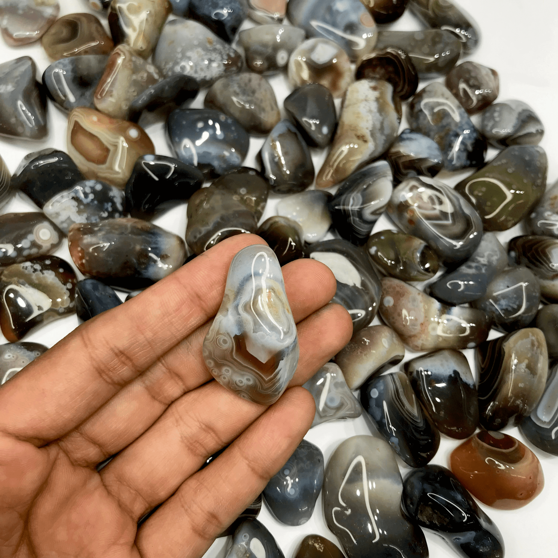 Grey Agate Eye Tumbled Stone - AEORA ROCKS INDIA - Healing Crystals superstore