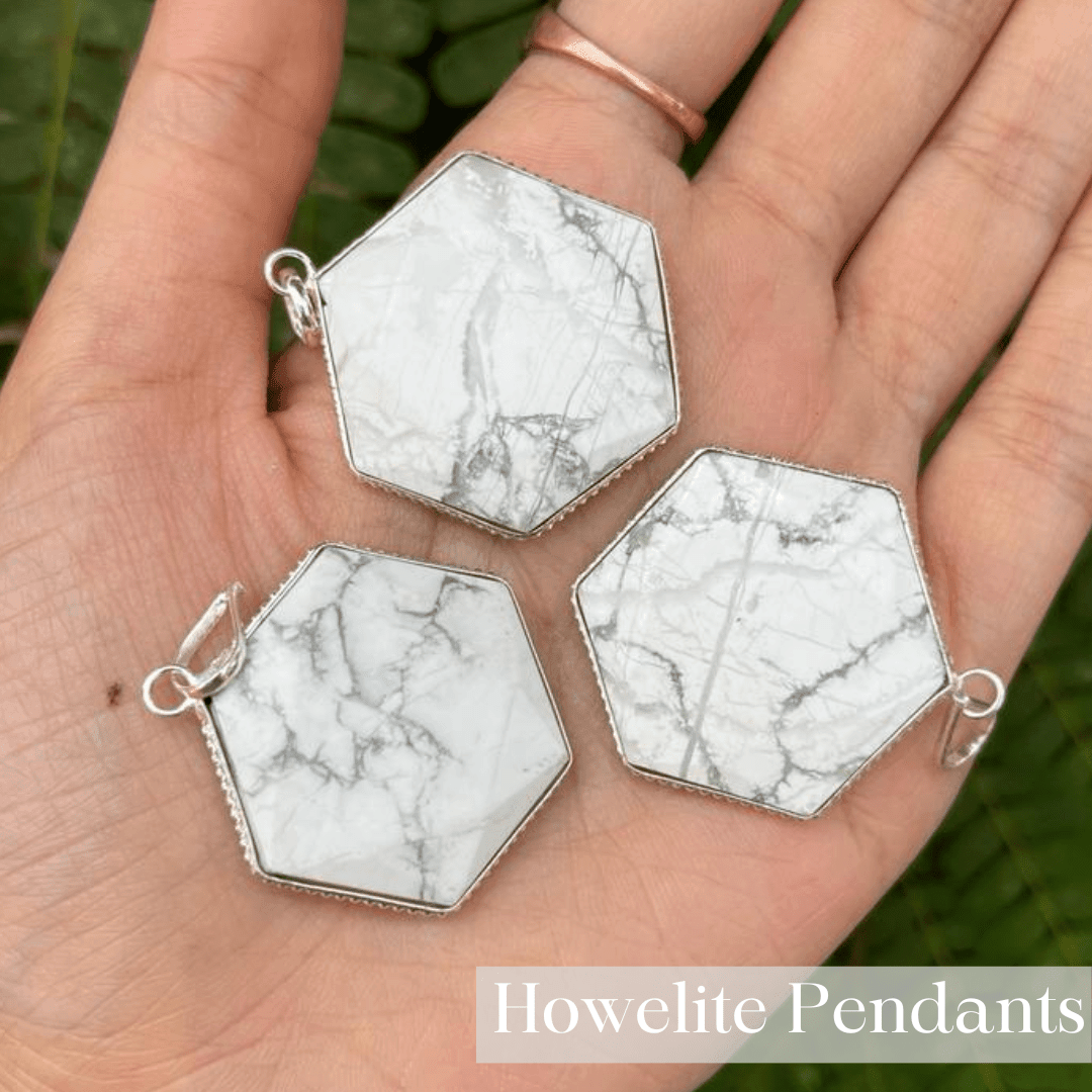 Howelite Hexagon Pendant - AEORA ROCKS INDIA - Healing Crystals superstore