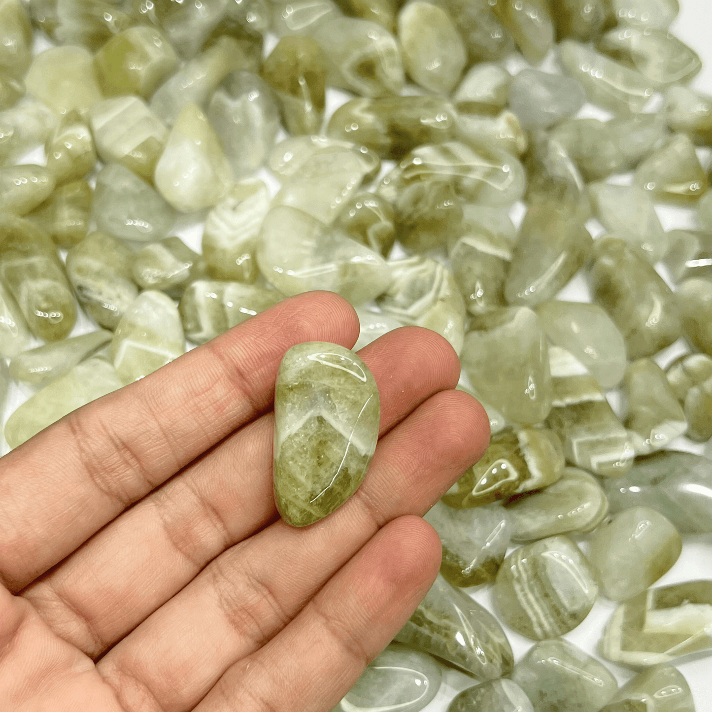 Prasiolite Tumbled Stone - AEORA ROCKS INDIA - Healing Crystals superstore
