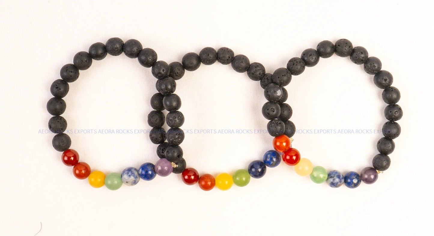 Seven Chakra with Lava Bead Bracelet - AEORA ROCKS INDIA - Healing Crystals superstore