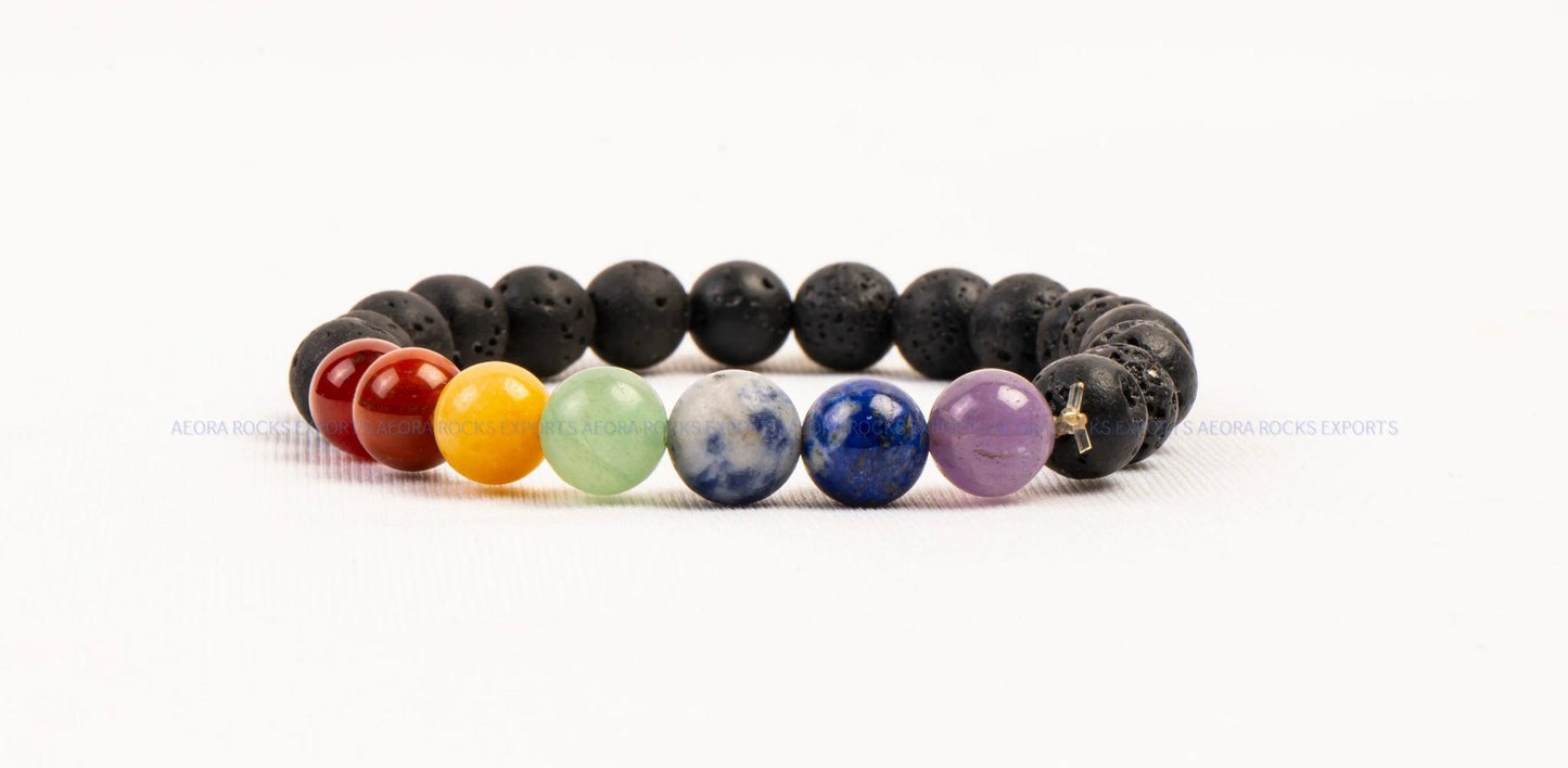 Seven Chakra with Lava Bead Bracelet - AEORA ROCKS INDIA - Healing Crystals superstore