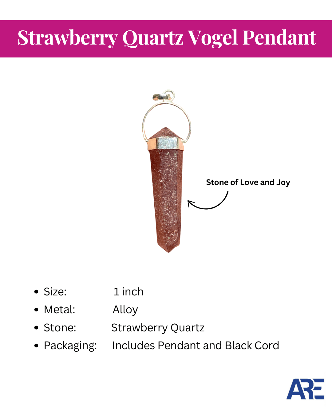 Strawberry Quartz Vogel Pendant - AEORA ROCKS INDIA - Healing Crystals superstore