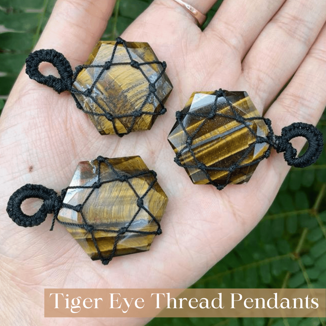 Tiger Eye Thread Wrapped Pendant - AEORA ROCKS INDIA - Healing Crystals superstore
