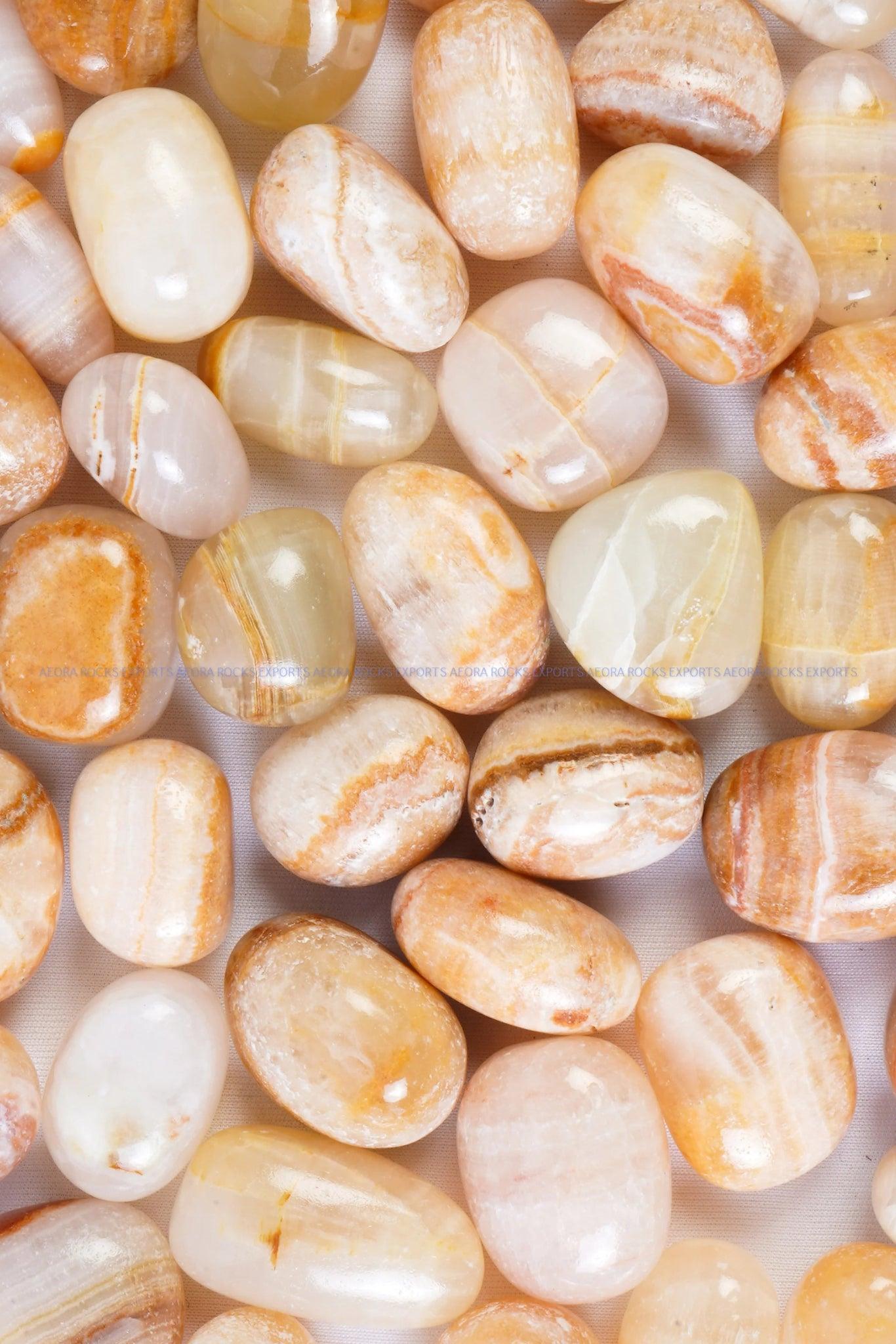 Yellow Banded Calcite Tumbled Stone in India - Aeora Rocks - AEORA ROCKS INDIA - Healing Crystals superstore