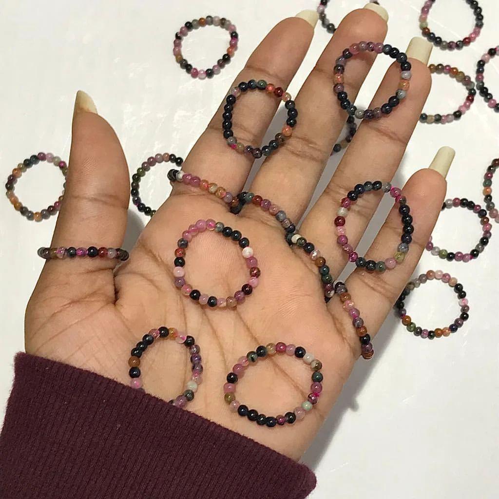 Watermelon Tourmaline Bead Rings - AEORA ROCKS INDIA - Healing Crystals superstore