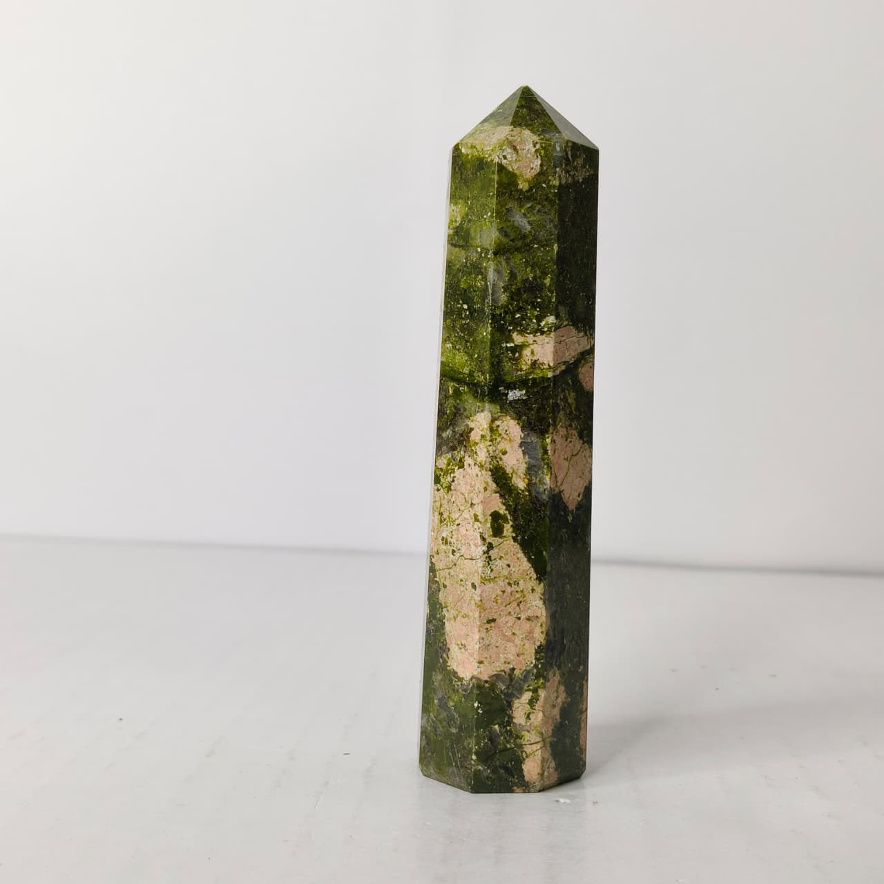 Natural Unakite Point Tower – Emotional Healing & Heart Chakra Crystal Obelisk