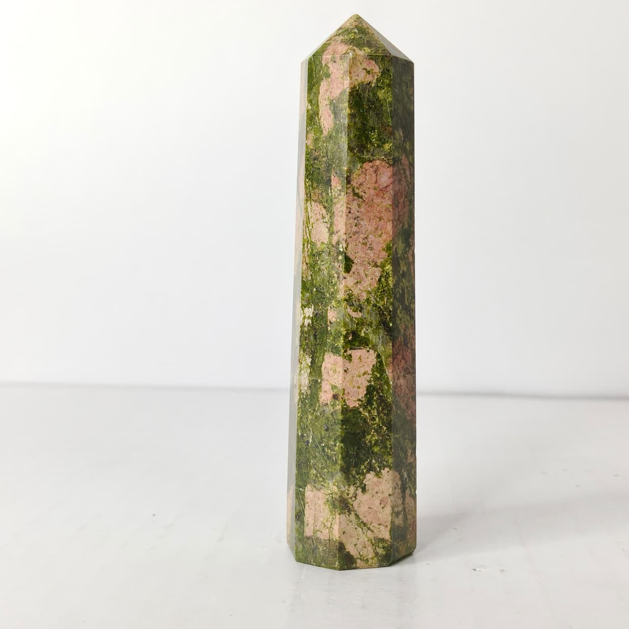 Natural Unakite Point Tower – Emotional Healing & Heart Chakra Crystal Obelisk