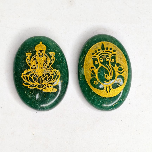 Green Aventurine Laxmi Ganesh Coin