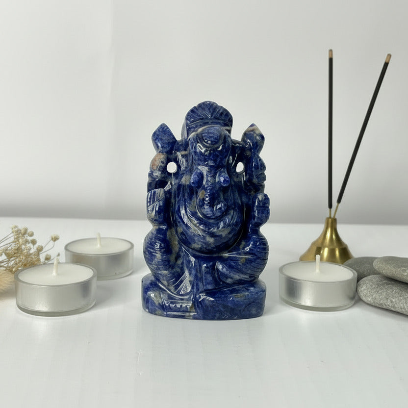 Sodalite Ganesha on white background