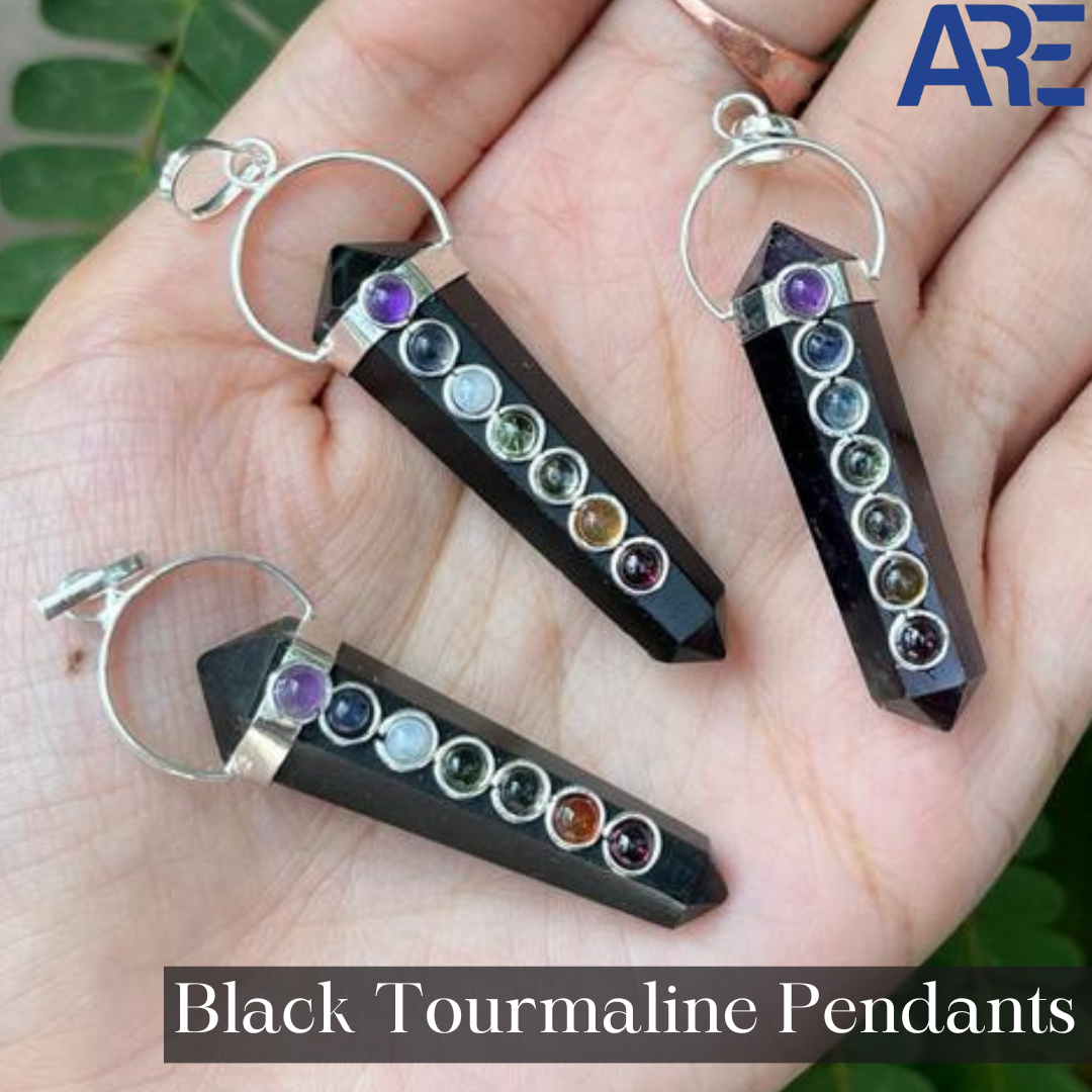 Black Tourmaline Seven Chakra Pendant