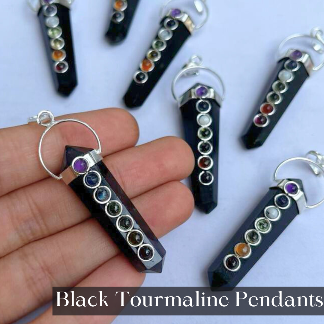 Black Tourmaline Seven Chakra Pendant