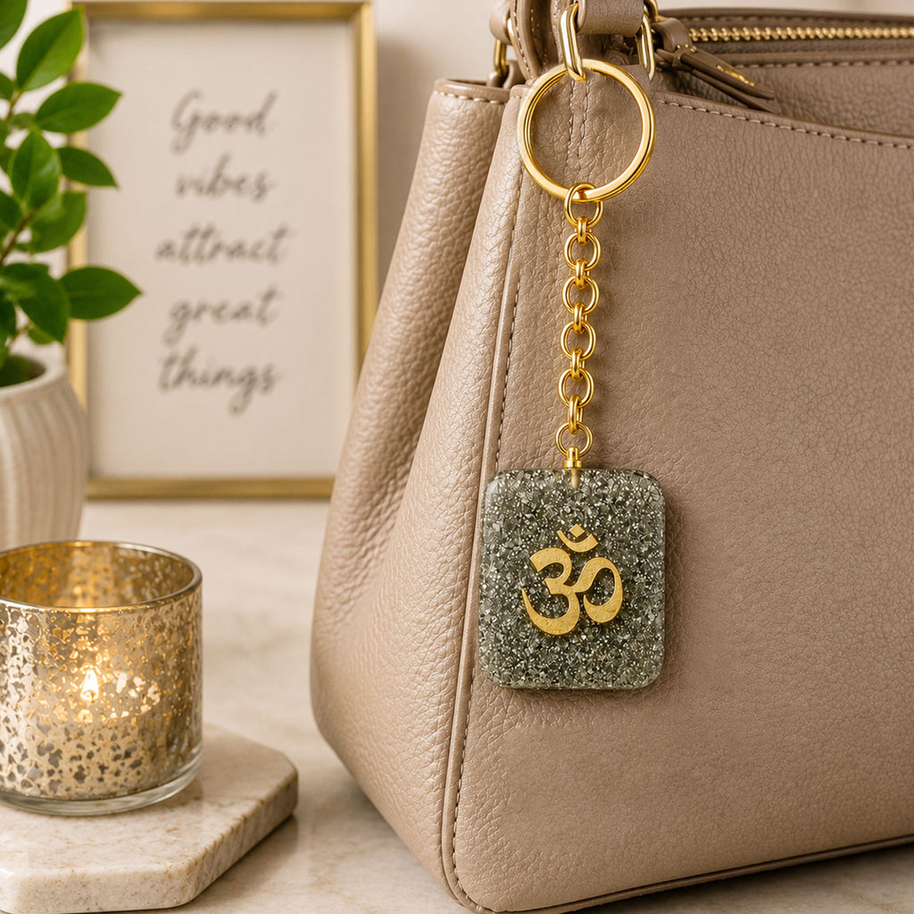 Pyrite OM Keychain Aeora Rocks - AEORA ROCKS INDIA -Healing Crystals superstore