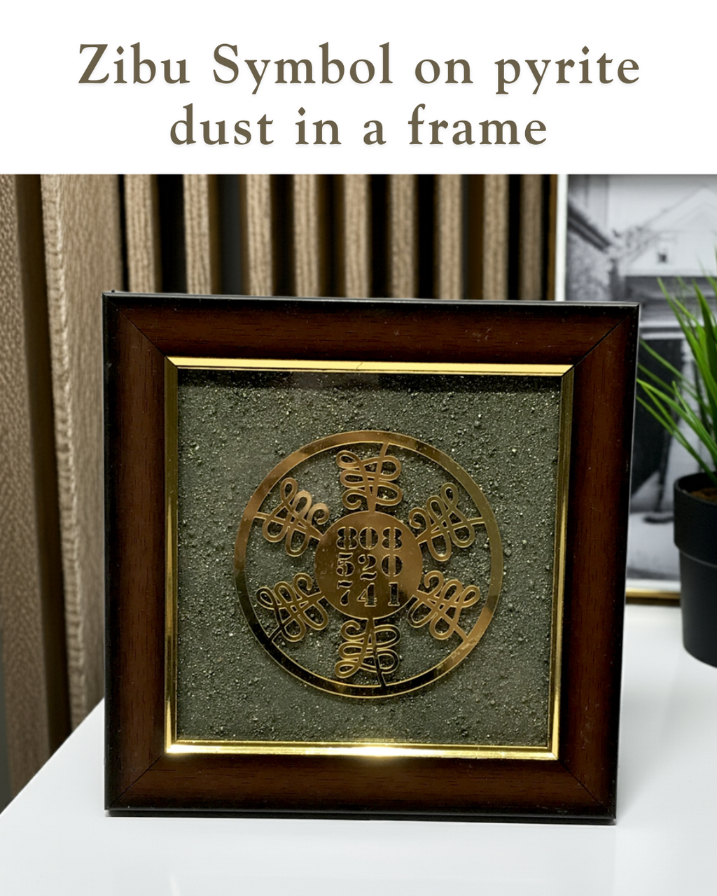 Zibu Symbol on Pyrite dust in a frame - AEORA ROCKS INDIA -Healing Crystals superstore