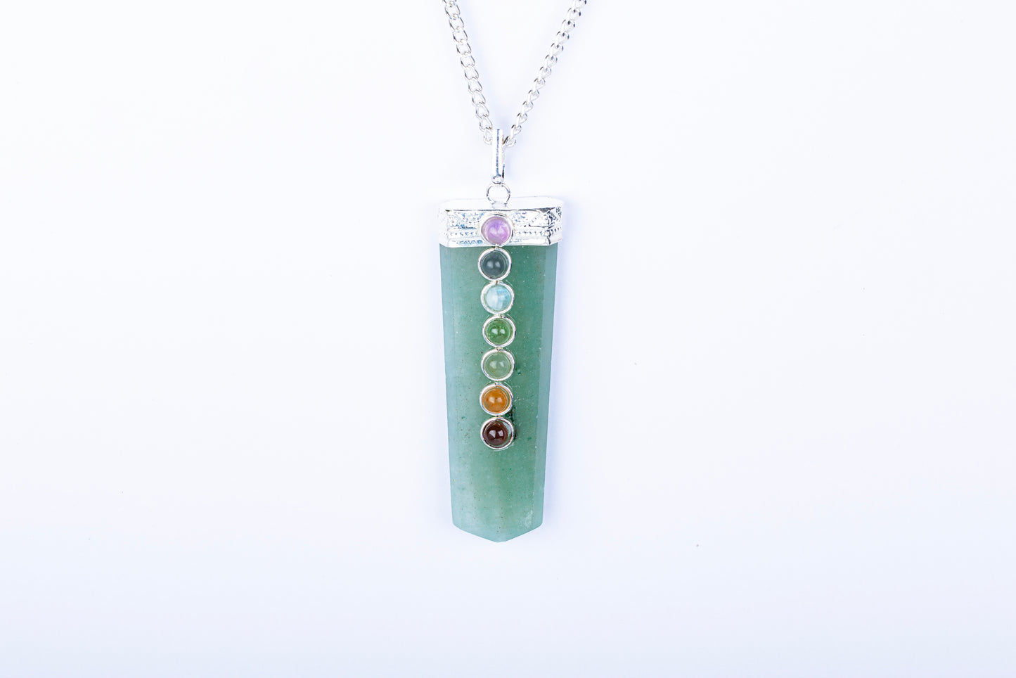 Green Aventurine Chapti Pendant with Seven Chakra Beads