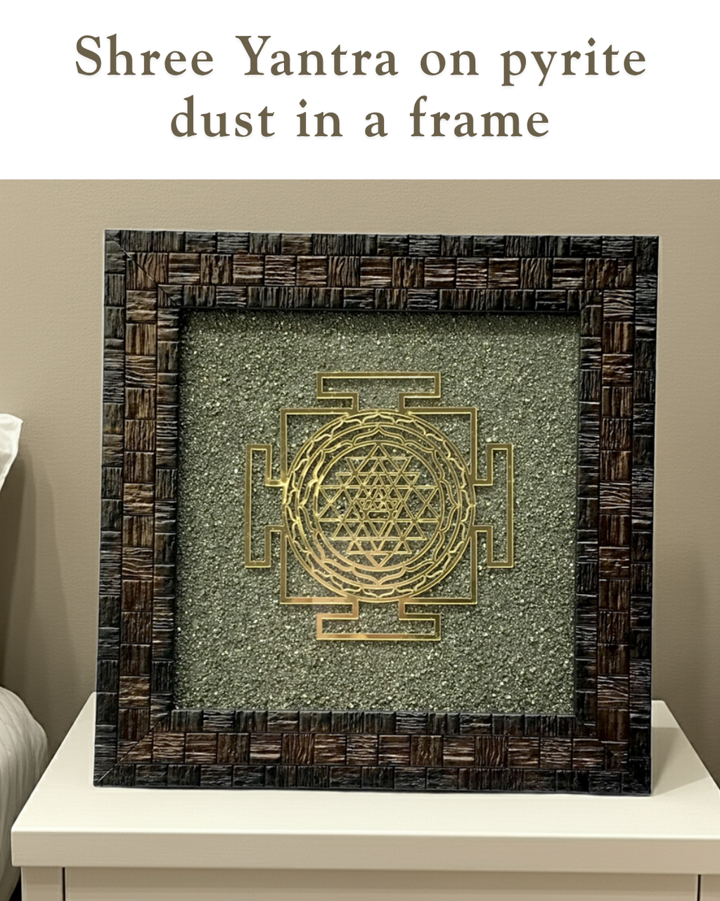 Shree Yantra on Pyrite dust in a frame - AEORA ROCKS INDIA -Healing Crystals superstore
