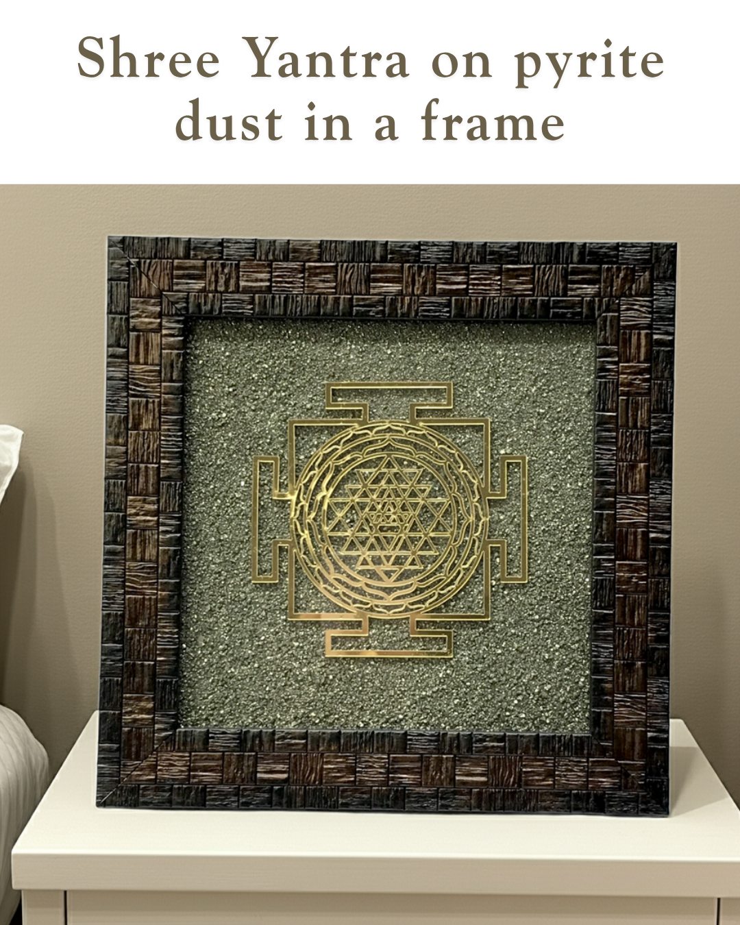 Shree Yantra on Pyrite dust in a frame - AEORA ROCKS INDIA -Healing Crystals superstore