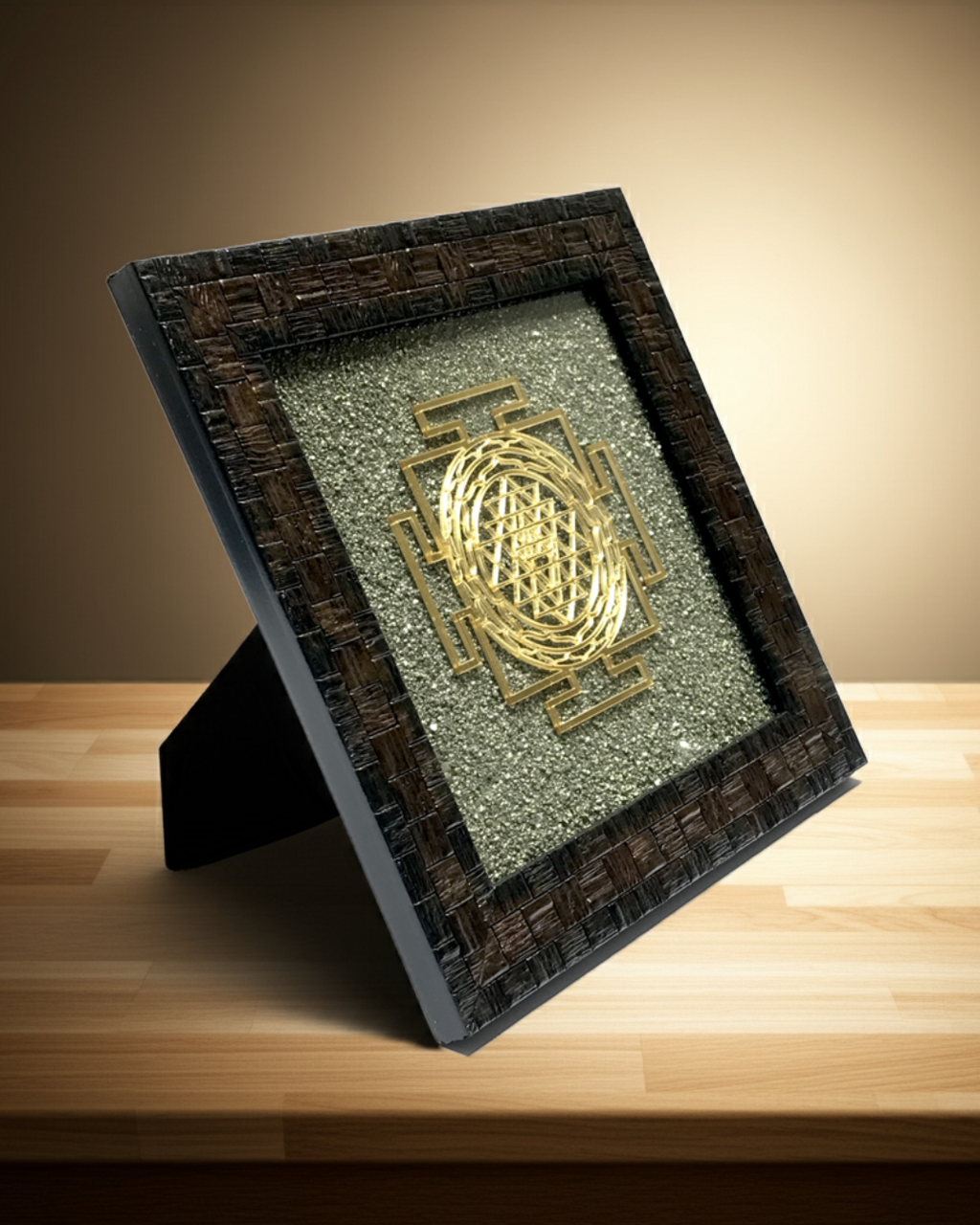 Shree Yantra on Pyrite dust in a frame - AEORA ROCKS INDIA -Healing Crystals superstore