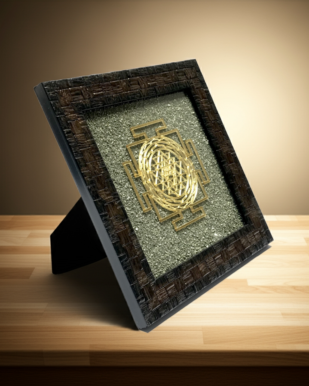 Shree Yantra on Pyrite dust in a frame - AEORA ROCKS INDIA -Healing Crystals superstore