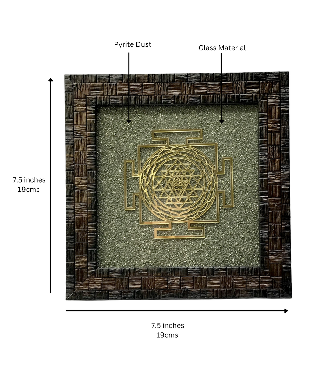 Shree Yantra on Pyrite dust in a frame - AEORA ROCKS INDIA -Healing Crystals superstore