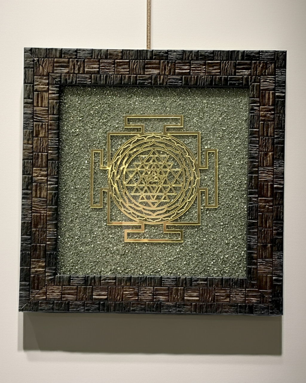 Shree Yantra on Pyrite dust in a frame - AEORA ROCKS INDIA -Healing Crystals superstore