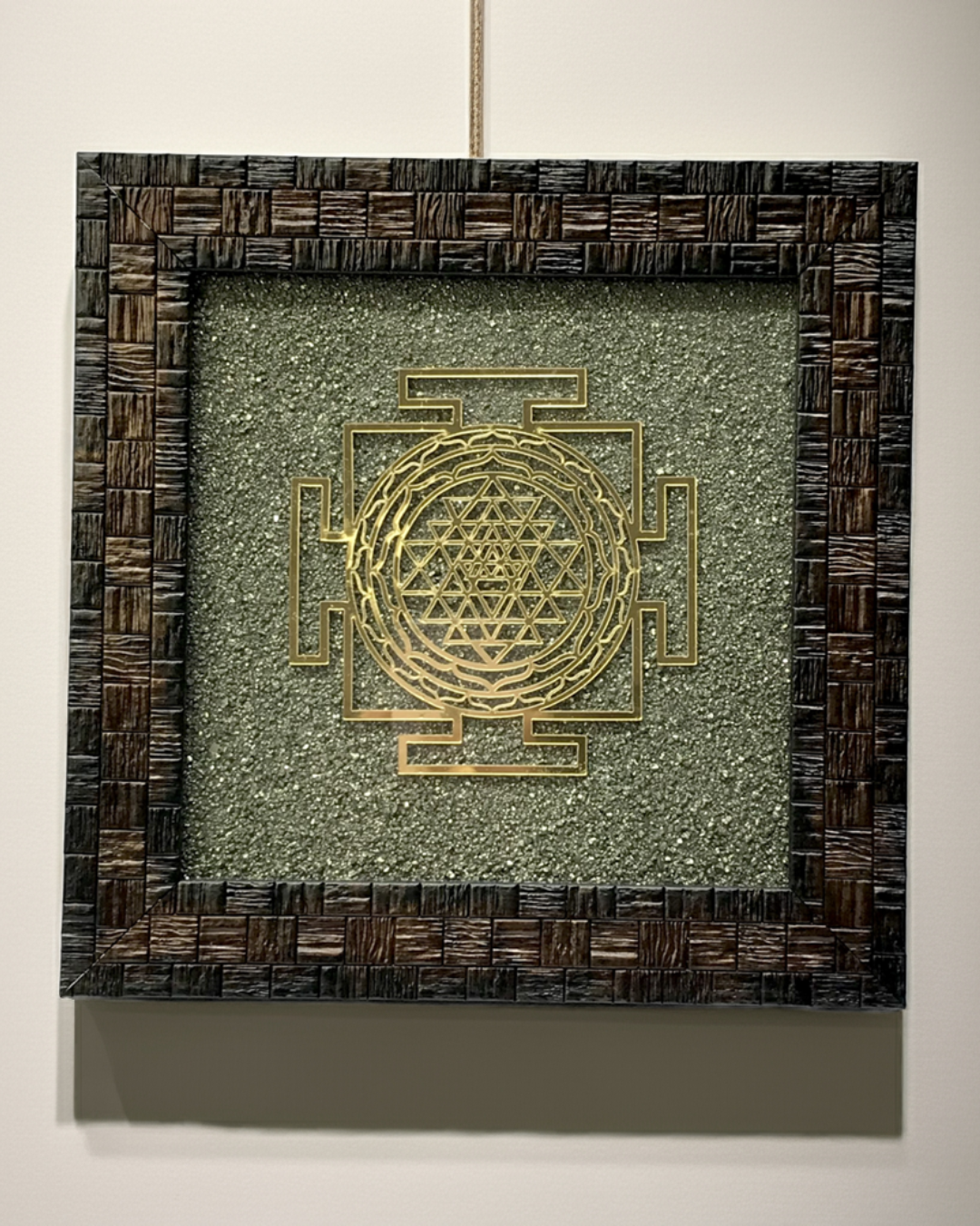 Shree Yantra on Pyrite dust in a frame - AEORA ROCKS INDIA -Healing Crystals superstore