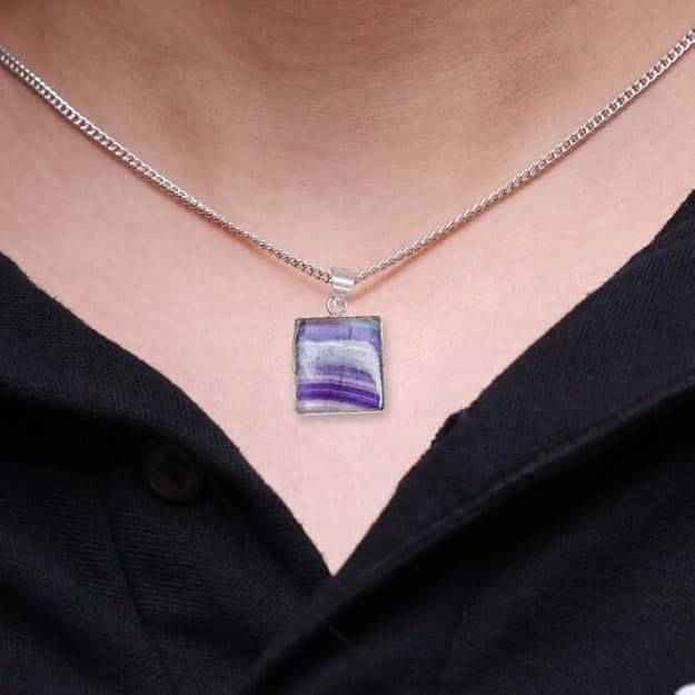 Multi Fluorite Square Pendant