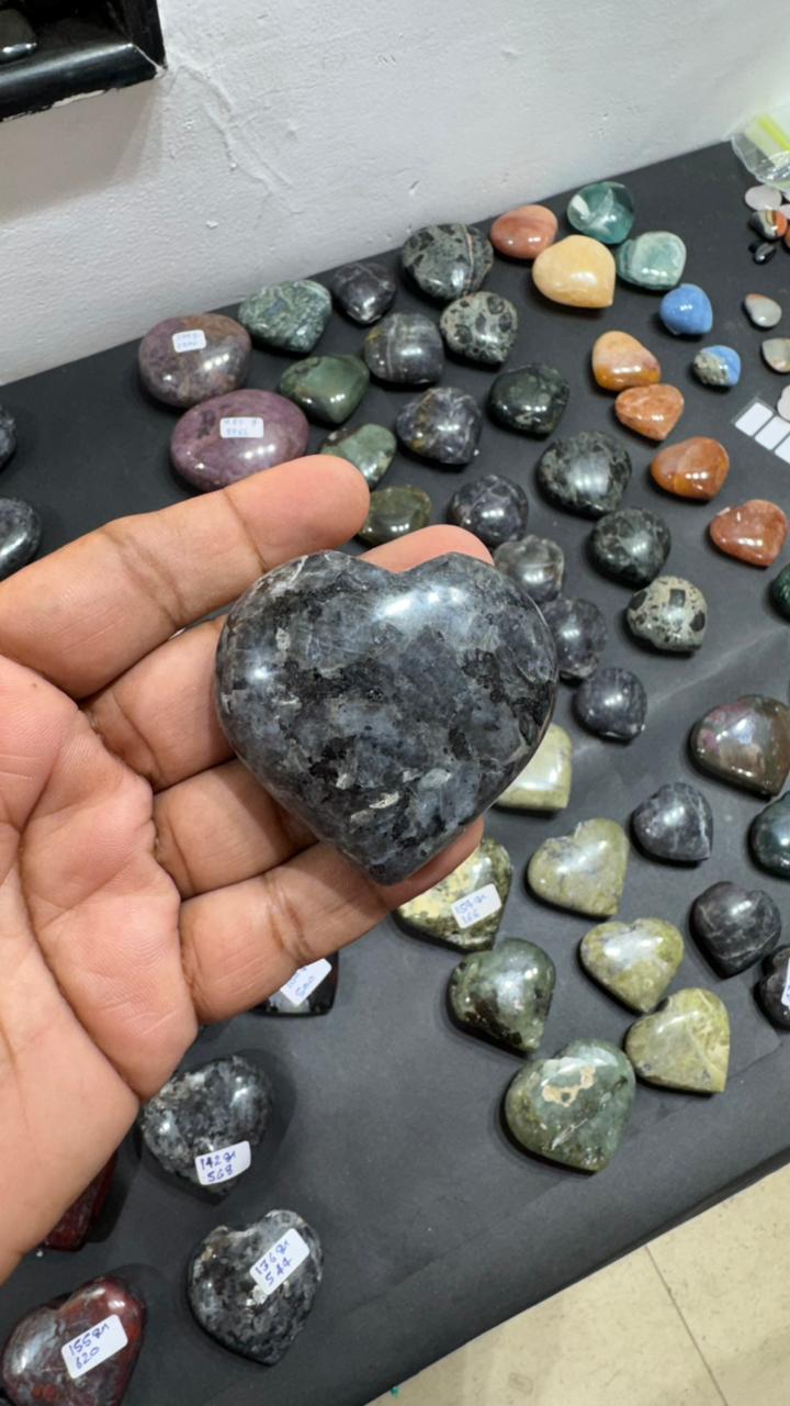Larvikite Heart 127g - AEORA ROCKS INDIA -Healing Crystals superstore