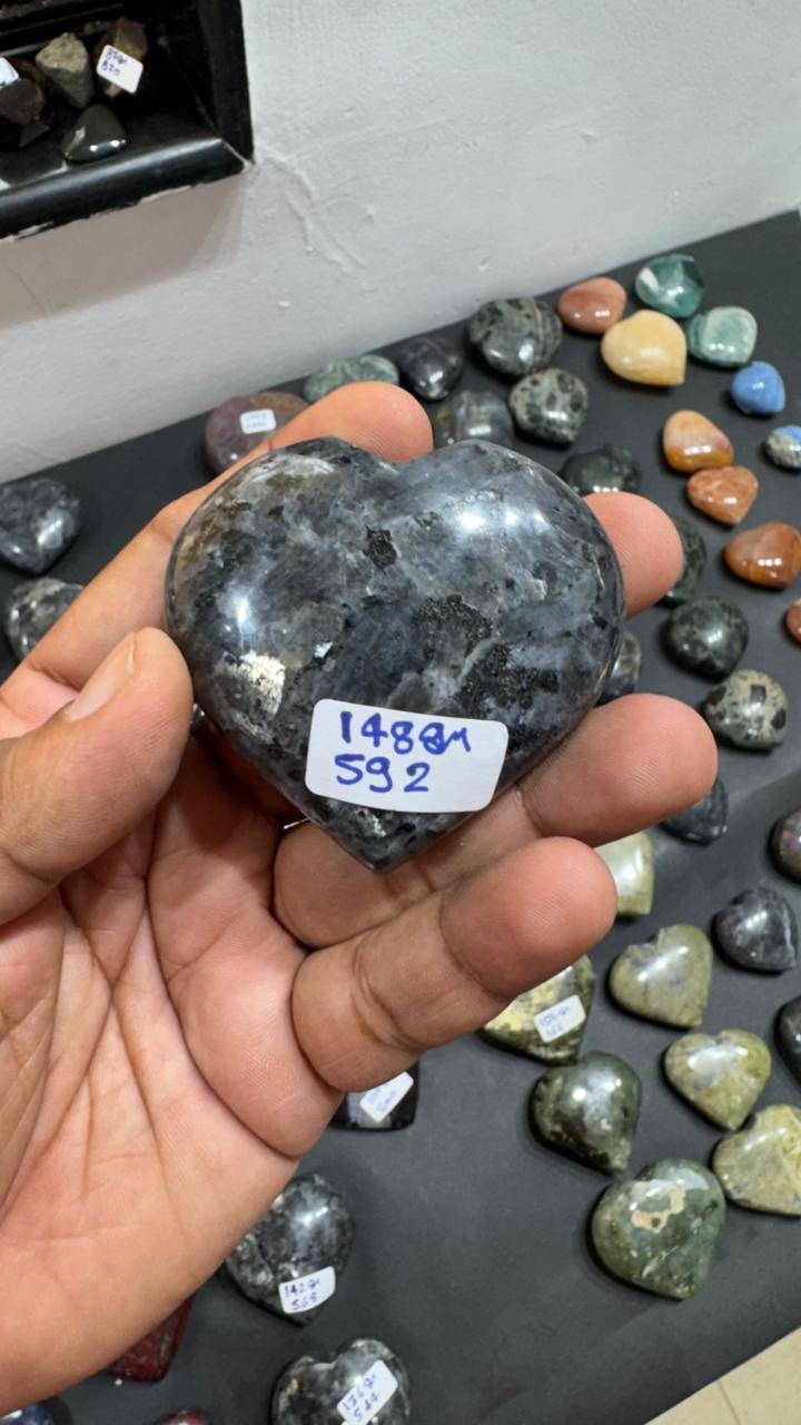 Larvikite Heart 148g - AEORA ROCKS INDIA -Healing Crystals superstore