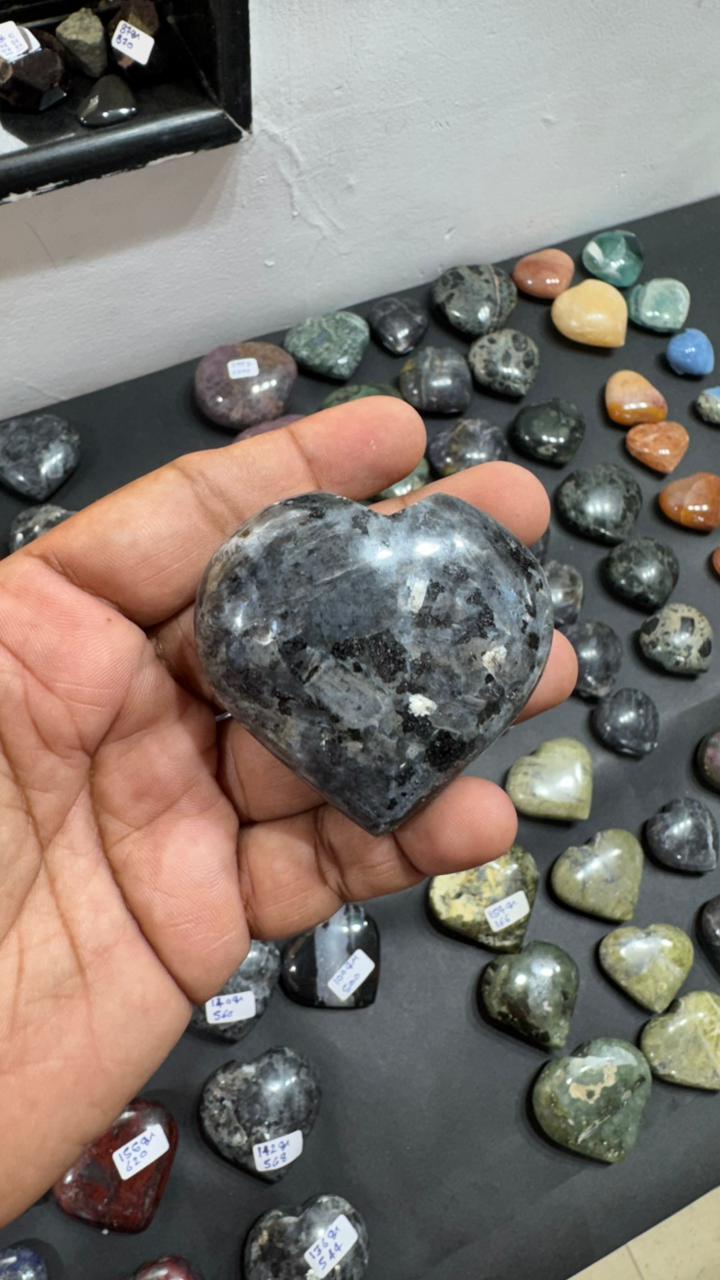Larvikite Heart 148g - AEORA ROCKS INDIA -Healing Crystals superstore