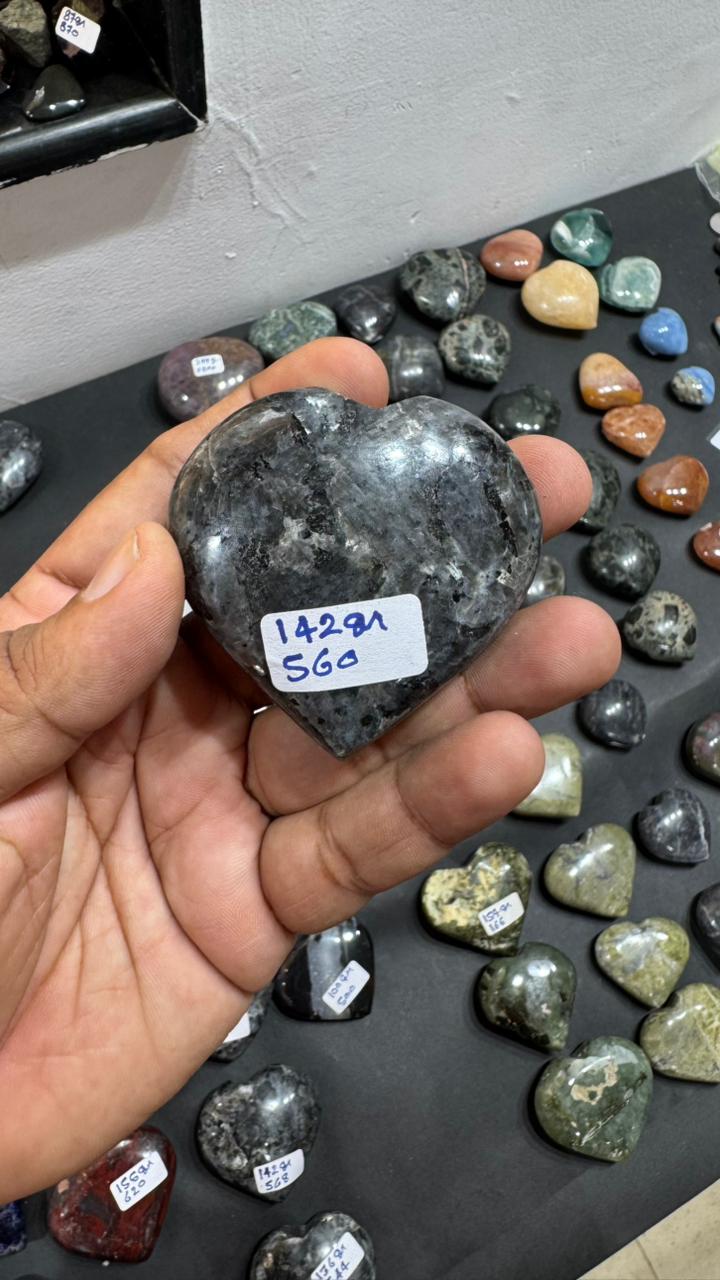 Larvikite Heart 142g - AEORA ROCKS INDIA -Healing Crystals superstore