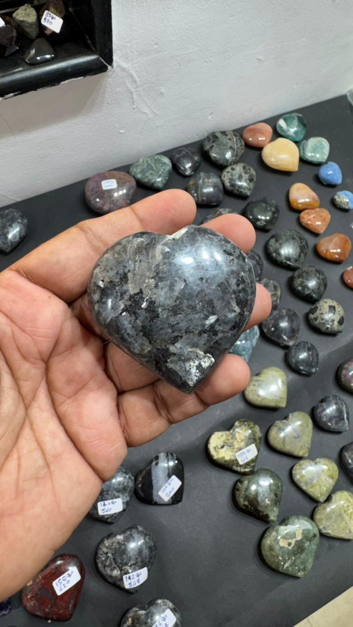 Larvikite Heart 142g - AEORA ROCKS INDIA -Healing Crystals superstore