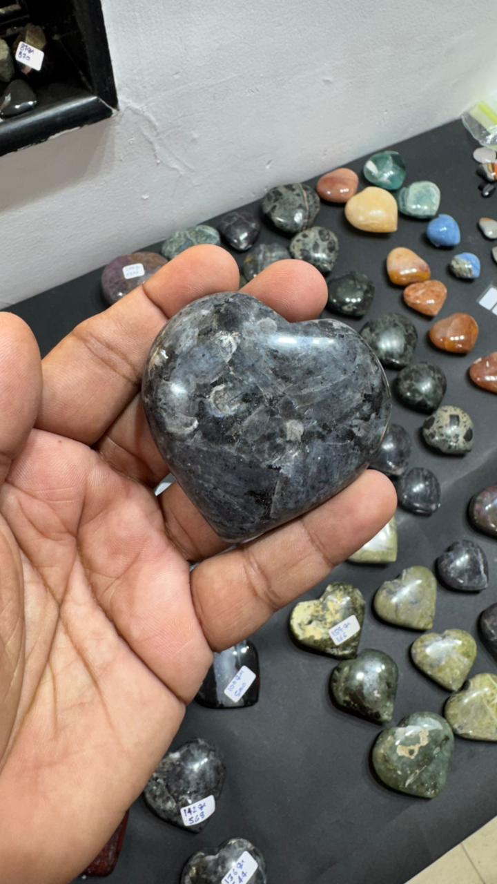Larvikite Heart 152g - AEORA ROCKS INDIA -Healing Crystals superstore