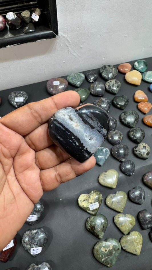 Black Zebra Agate Heart 100g